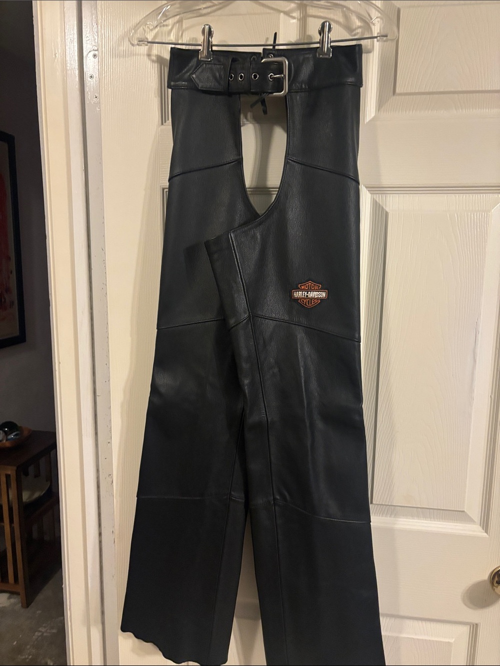 Harley-Davidson Black Leather Women's Riding Chaps with Shield Patch